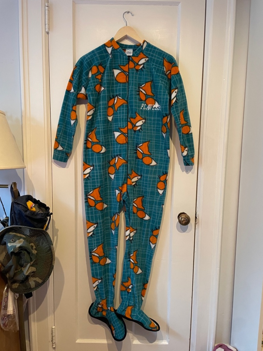 Snug as a Bug Kids Teal Fox Print One-Piece “ONESIE or FOOTIE” Fleece Pajamas